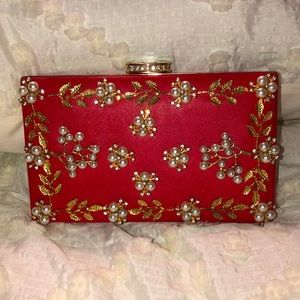 Red Pearl Floral Clutch